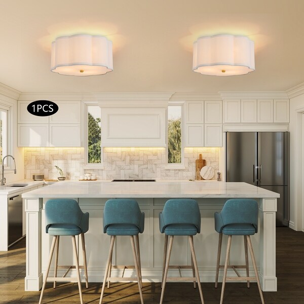 Petal Flush Mount Ceiling Light Fabric Lampshade Ceiling Light Creamy White A2995