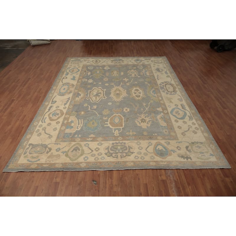 Hand Knotted Oriental 100% Wool Carpet Transitional All-Over Greys & Charcoal Oushak Area Rug - 13' 6'' X 9' 9''