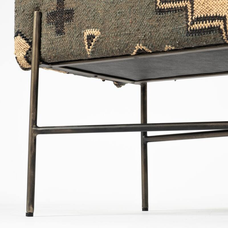 Avery I Olive & Beige Upholstered Patterned Seat Accent Bench - 55"W x 17"D x 18"H