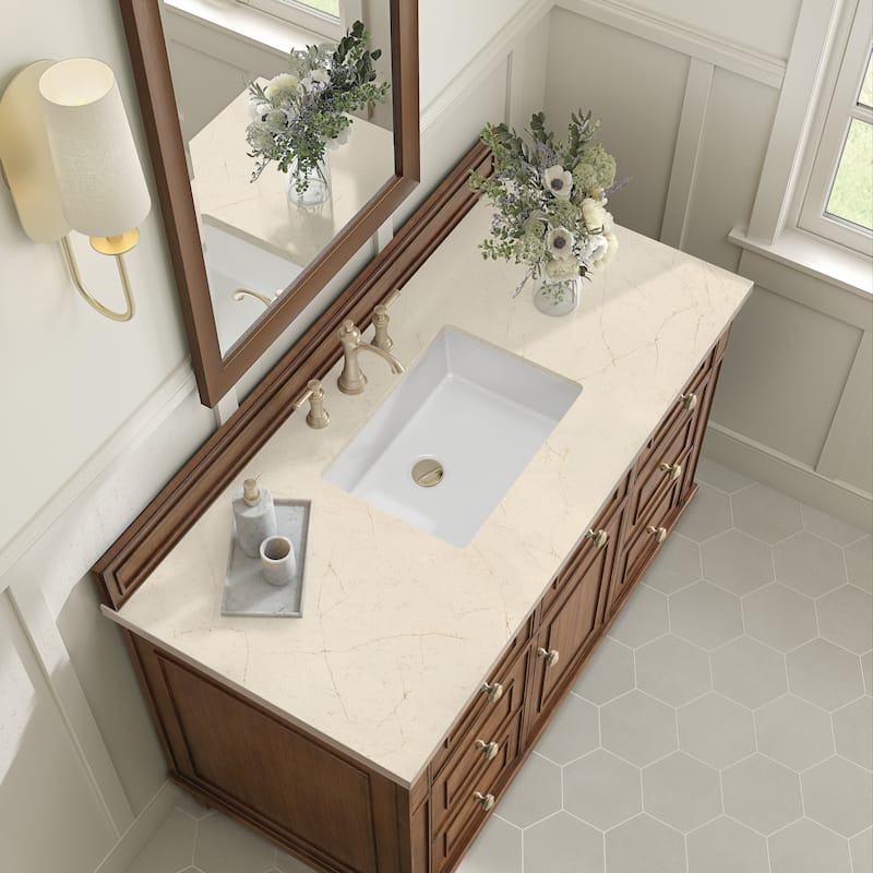 James Martin Vanities Lorelai 48" Single Vanity, Mid-Century Walnut - Eternal Marfil