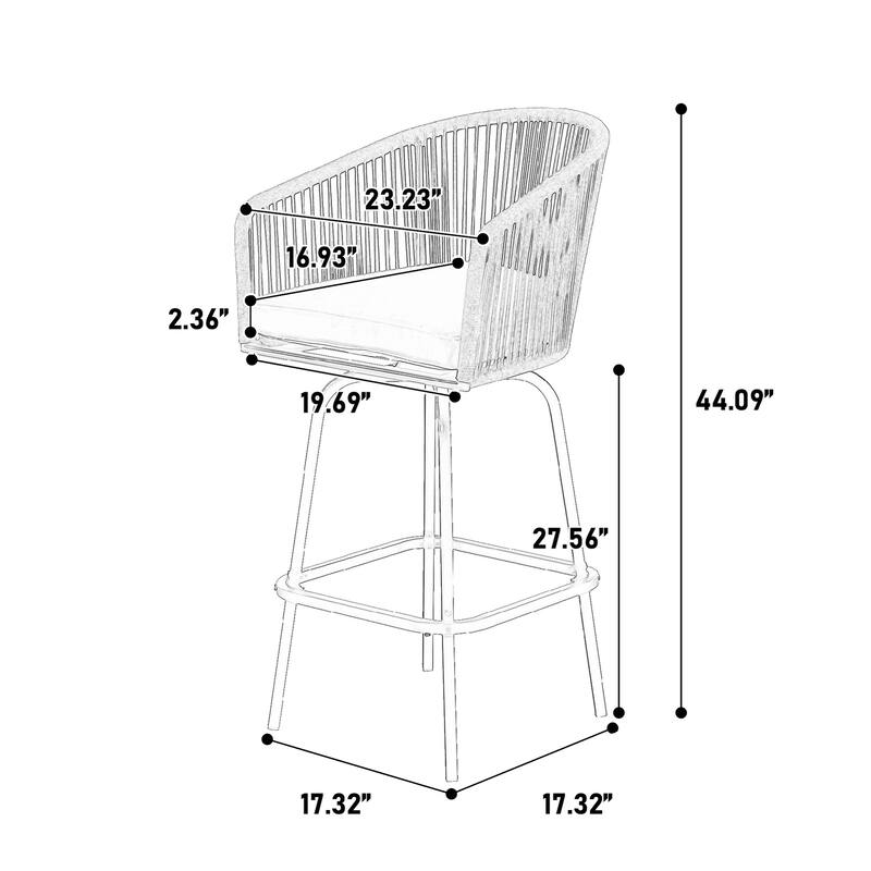 Outdoor Bar Stools Set of 2, 2-Piece Patio Bar Stools with Armrests, All Weather Rattan Bar Chairs with Backrest, Bar Stools