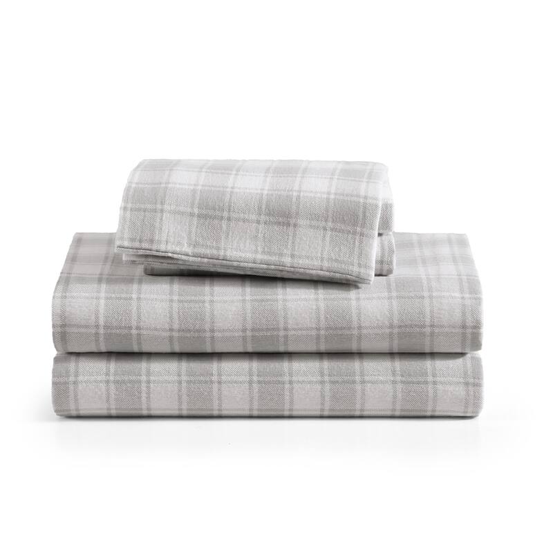 Tommy Hilfiger Printed Cotton Flannel Sheet Set - Mill Creek Plaid Grey - King