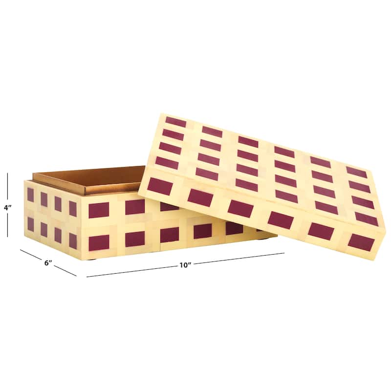 SAFAVIEH Home Sati Muted Yellow/Burgundy Resin Decorative Box Set of 2