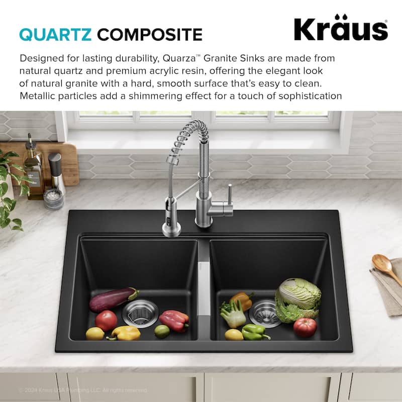KRAUS Granite 33 inch 2-Bowl Undermount Drop-in Kitchen Sink