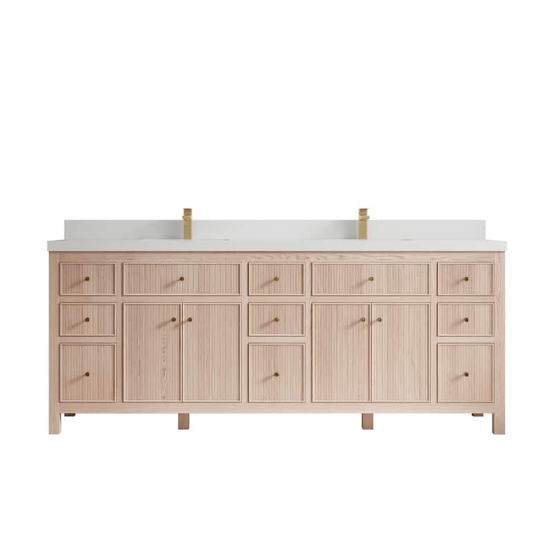 Willow Collections 84 x 22 Sonoma White Oak Double Sink Bathroom Vanity with Countertop - 2"White Quartz - White Oak
