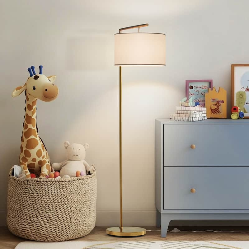 Brightech Montage Modern 60 in. Modern LED Super Bright Floor Lamp with White Fabric Drum Shade