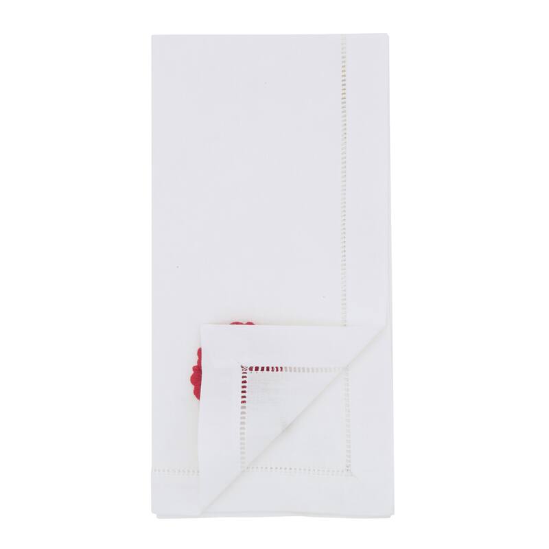 Floral Embroidered Cotton Decorative Napkins (Set of 6) - Botanical Accent Detail for Dining and Entertaining, 20"x20"