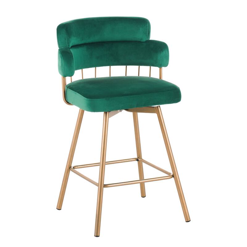 Swivel Counter Stool with Glide Foot Pads, Auto-Return Bar Stool with Tiered Backrest and Bucket Seat