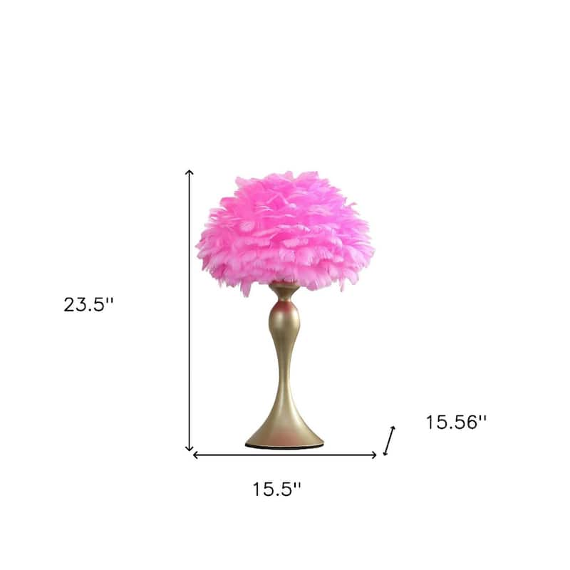 24" Faux Feather and Metal Table Lamp for Living Room - 15.50” x 15.50” x 23.50”