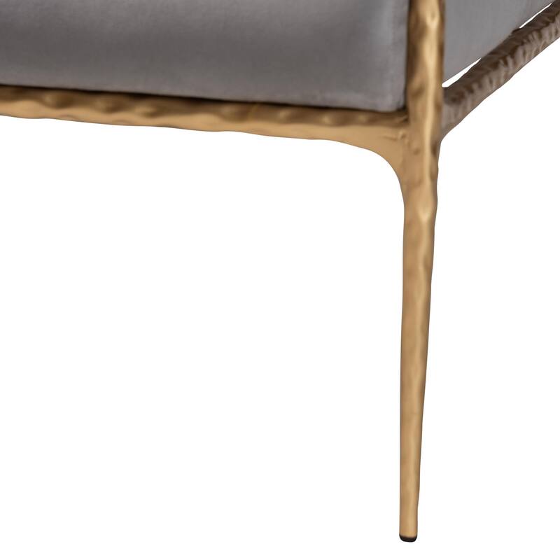 Ilmari Velvet Lounge Chair with Track Arms - Modern Rustic Armchair with Hand-Forged Metal Frame for Living Room or Lounge