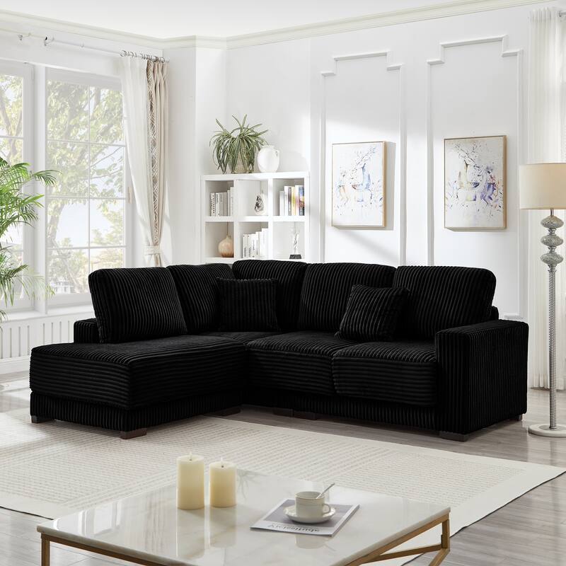 L-shaped Sectional Sofa with Reversible Chaise Lounge and Pillwo Corduroy Upholstered Couch with Removed Sofa Covers