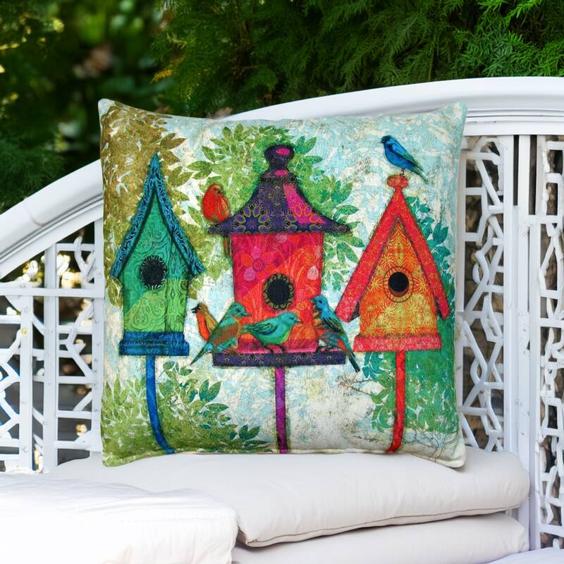 Magnolia Casual Outdoor Pillow 3 Birdhouses 18x18