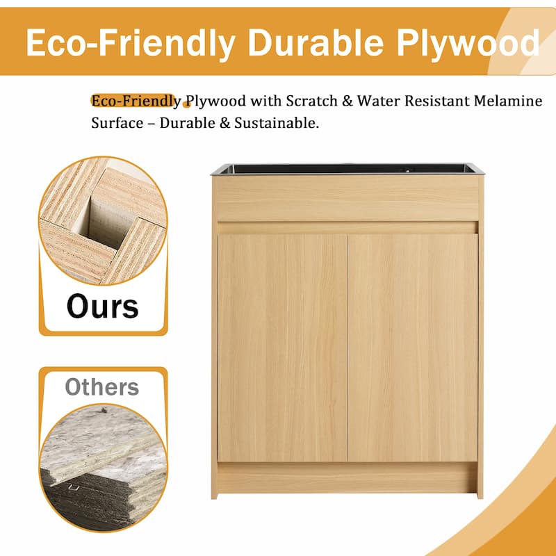 Malwee 28" FreeStanding Bathroom Vanity with Stainless Steel Sink, Floor Stand Bathroom Vanity with Flexible Drain Pipe