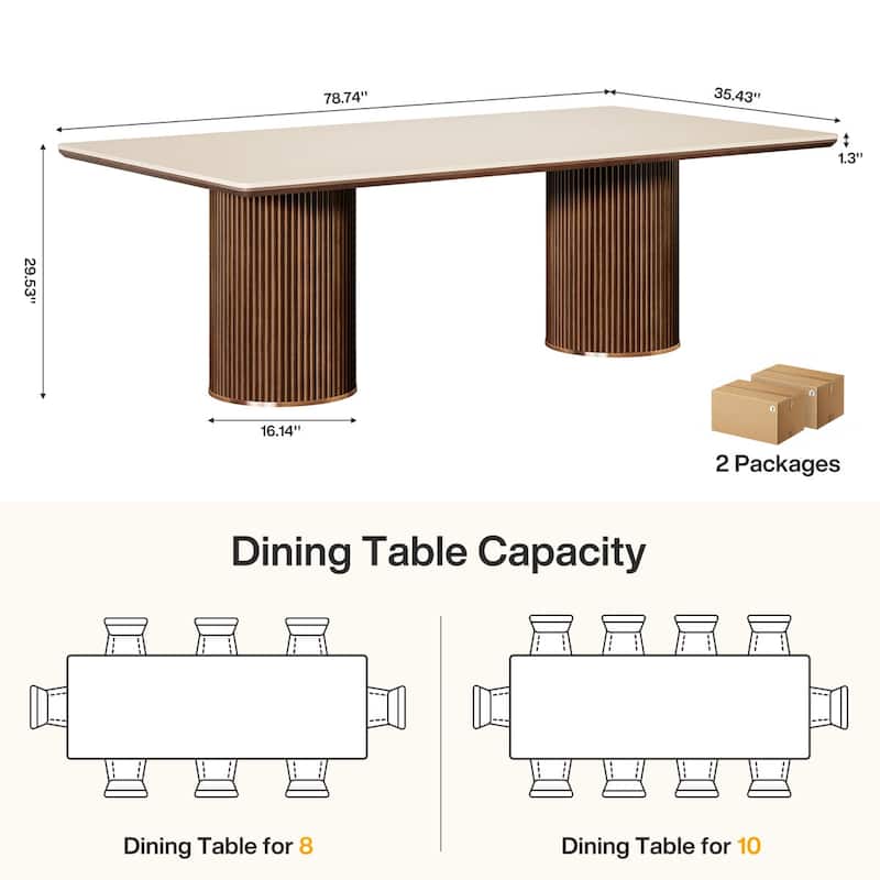 78.7 Inches Brown/ Beige Sandstone Dining Table, Luxury Marble Kitchen Table