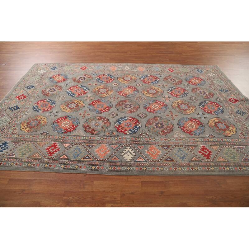 All-Over Geometric Kazak Oriental Area Rug Handmade Wool Carpet - 6'4"x 9'9"