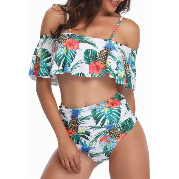 high waisted bikini with flounce top