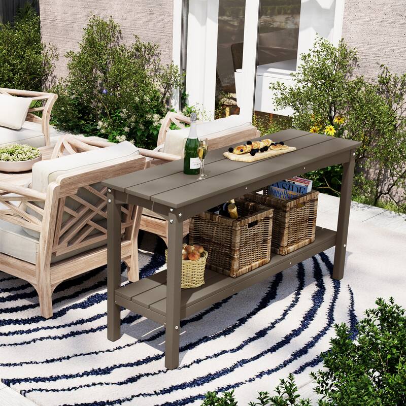 Laguna Hdpe All Weather Outdoor Patio Two Shelf Table - Weathered Wood