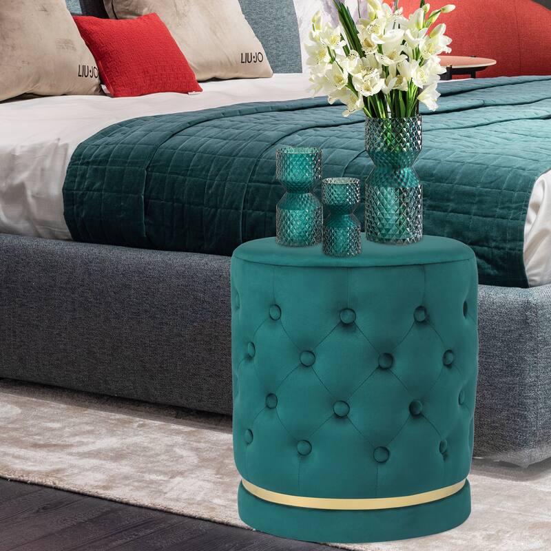 Adeco 18.3" Height Button Tufted Upholstered Round Ottoman