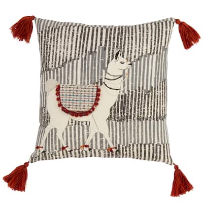 Tasseled Throw Pillow With Llama Design