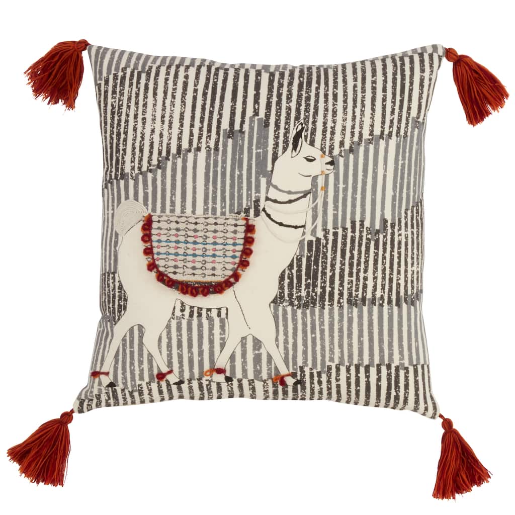 Tasseled Throw Pillow With Llama Design