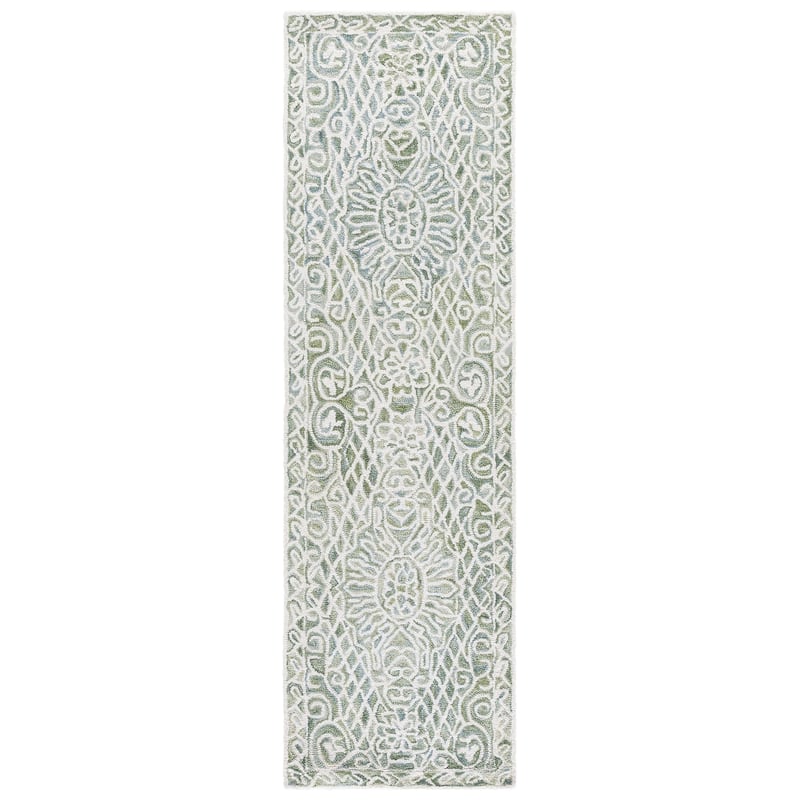 SAFAVIEH Handmade Metro Bergros Modern Wool Rug - 2'3" x 8' Runner - Green/Ivory