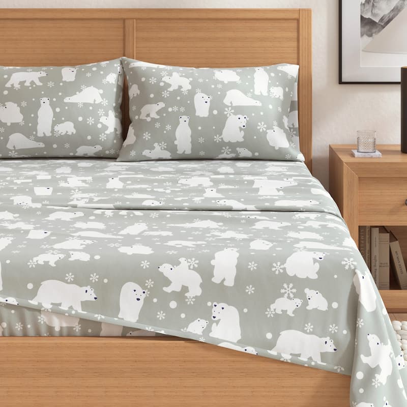 Linery & Co. Turkish Cotton Double-Brushed Christmas Flannel Bed Sheet Set