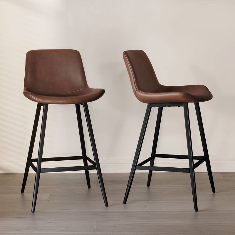Modern Industrial Counter Stools Faux Leather Upholstered Counter Height Bar tools with Back