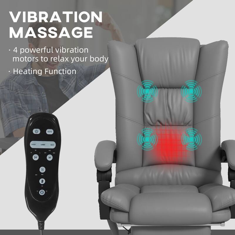 High-Back Executive Chair with Vibration Massage, Lumbar Heating, Swivel Wheels, and PU Leather Upholstery