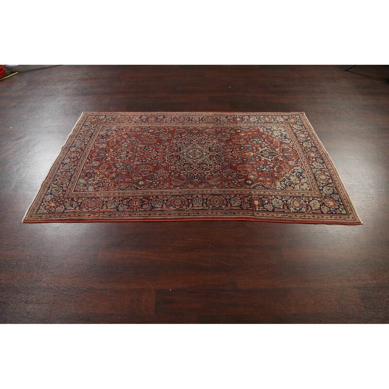 Antique Vegetable Dye Kashan Dabir Persian Wool Area Rug Handmade - 4'1" x 6'10"