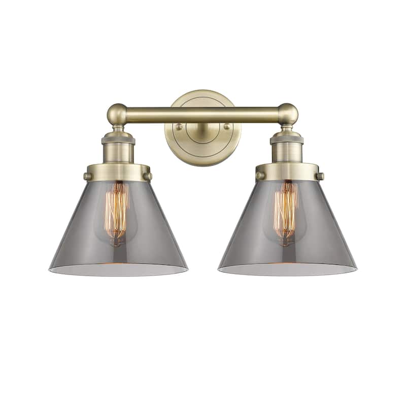 Innovations Lighting 616-2W-10-16-L Cone Vanity Cone 2 Light 16" Wide - Antique Brass / Plated Smoke