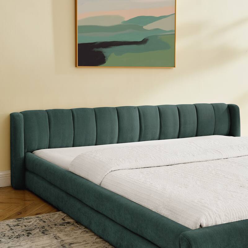 King Size Upholstered Bed Frame with Thick Fabric