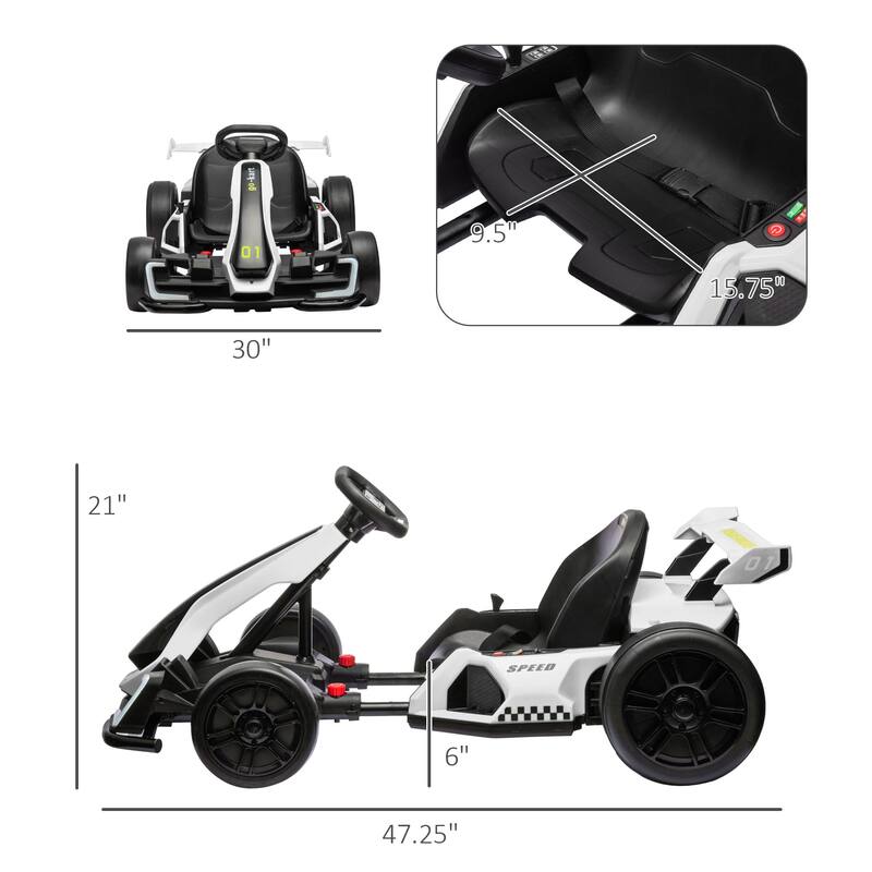 24V Drifting Go Kart for Kids, 7.5 MPH Ride-On Toy with Adjustable Seat, Music, Horn, & LED Lights for 6-12 Year Olds