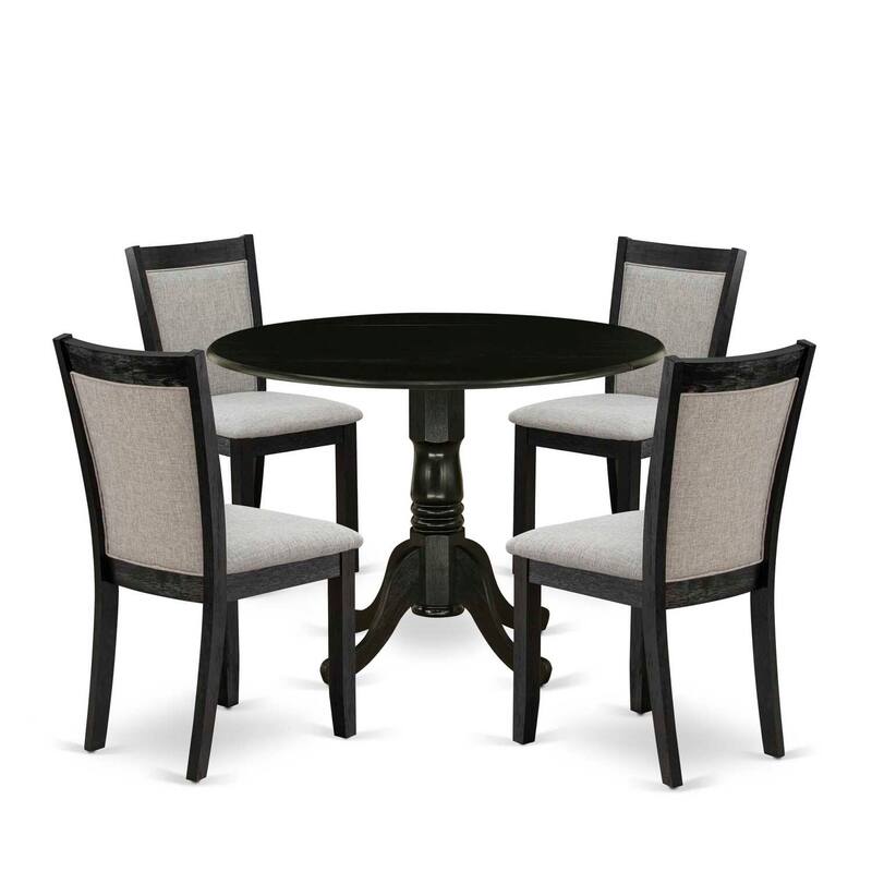 HomeStock 5-Piece Natural Oak Finish Solid Wood Top Dining Table with 4 Parson Chair with Drop Leaf Lattice Back