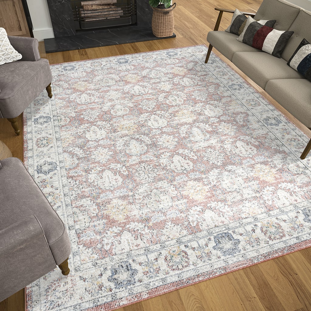 Addalyn Oriental Border Area Rug