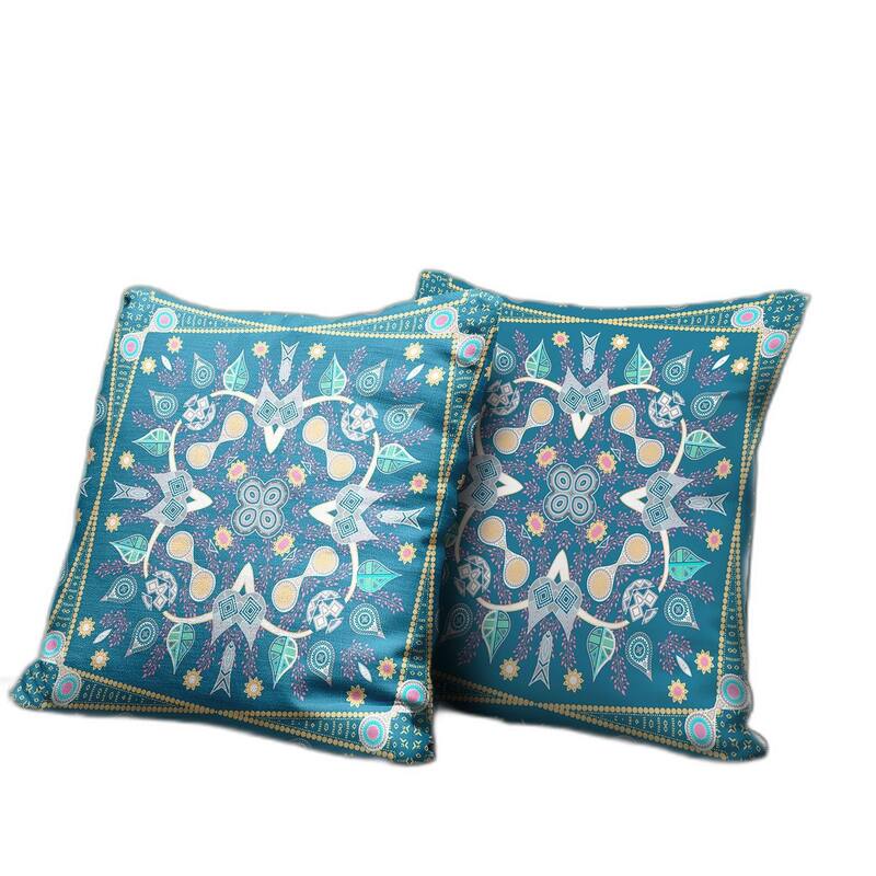 HomeRoots 26" x 26" Aqua Blown Seam Paisley Indoor Outdoor Throw Pillow - 26.00' X '5.00' X '26.00