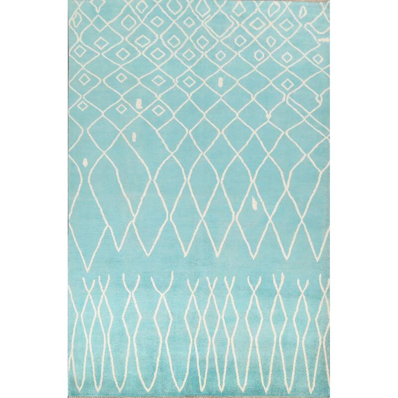 Vegetable Dye Contemporary Trellis Moroccan Wool Area Rug Hand-knotted - 6'5" x 9'7"