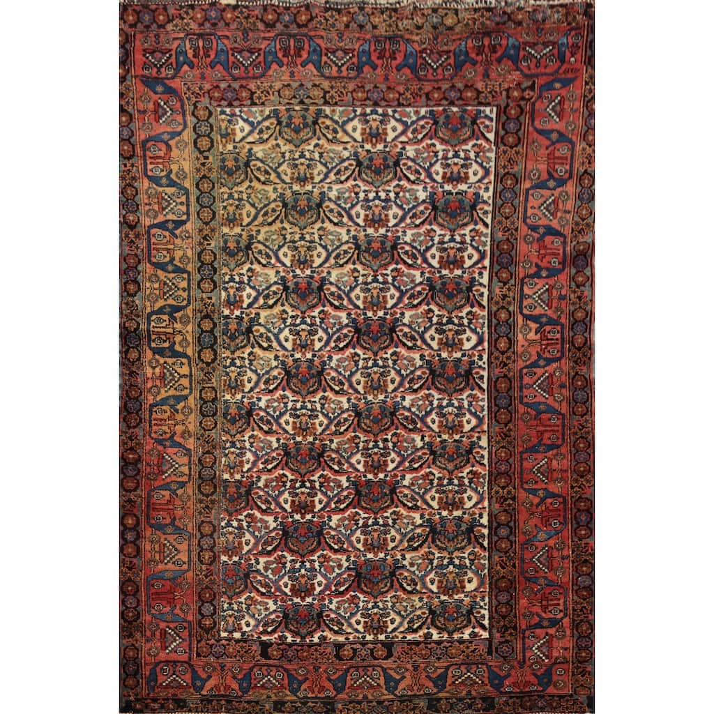 Hand Knotted Oriental 100% Wool Carpet Traditional Floral Beige & Ivories Bidjar Area Rug - 6' 11'' X 5' 0''
