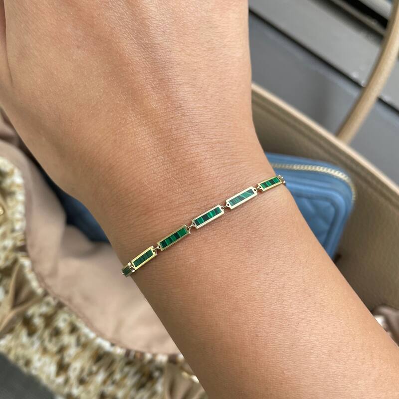 Joelle Collection Gemstone Inlay Stackable Bracelet 14K Gold - Amethyst, Turquoise, Malachite, Lapis