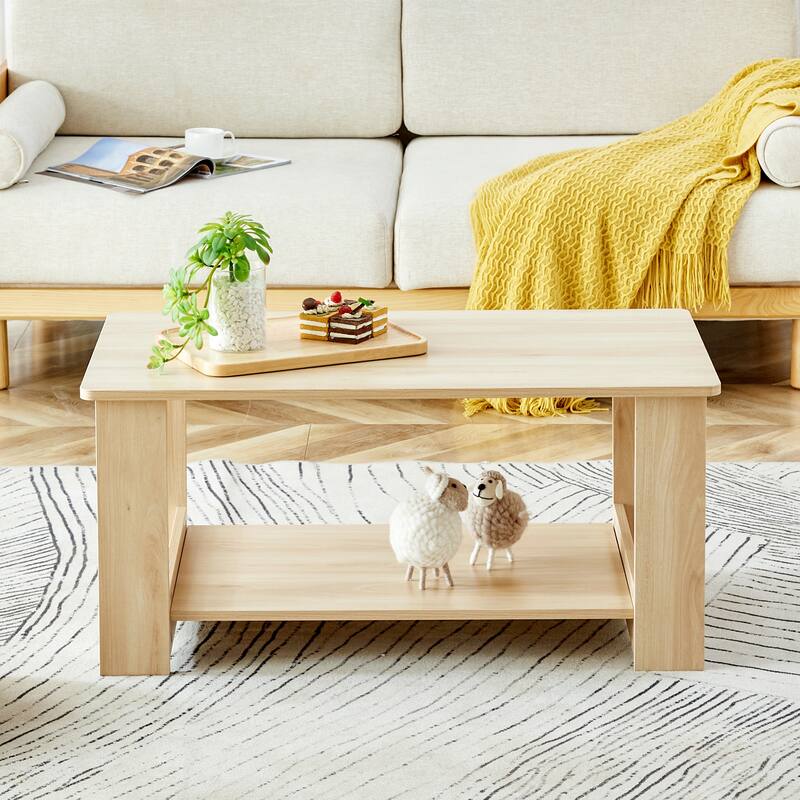 35.4" Modern Rectangular Coffee Table with Storage Shelf for Living Room, Bedroom and Study Room