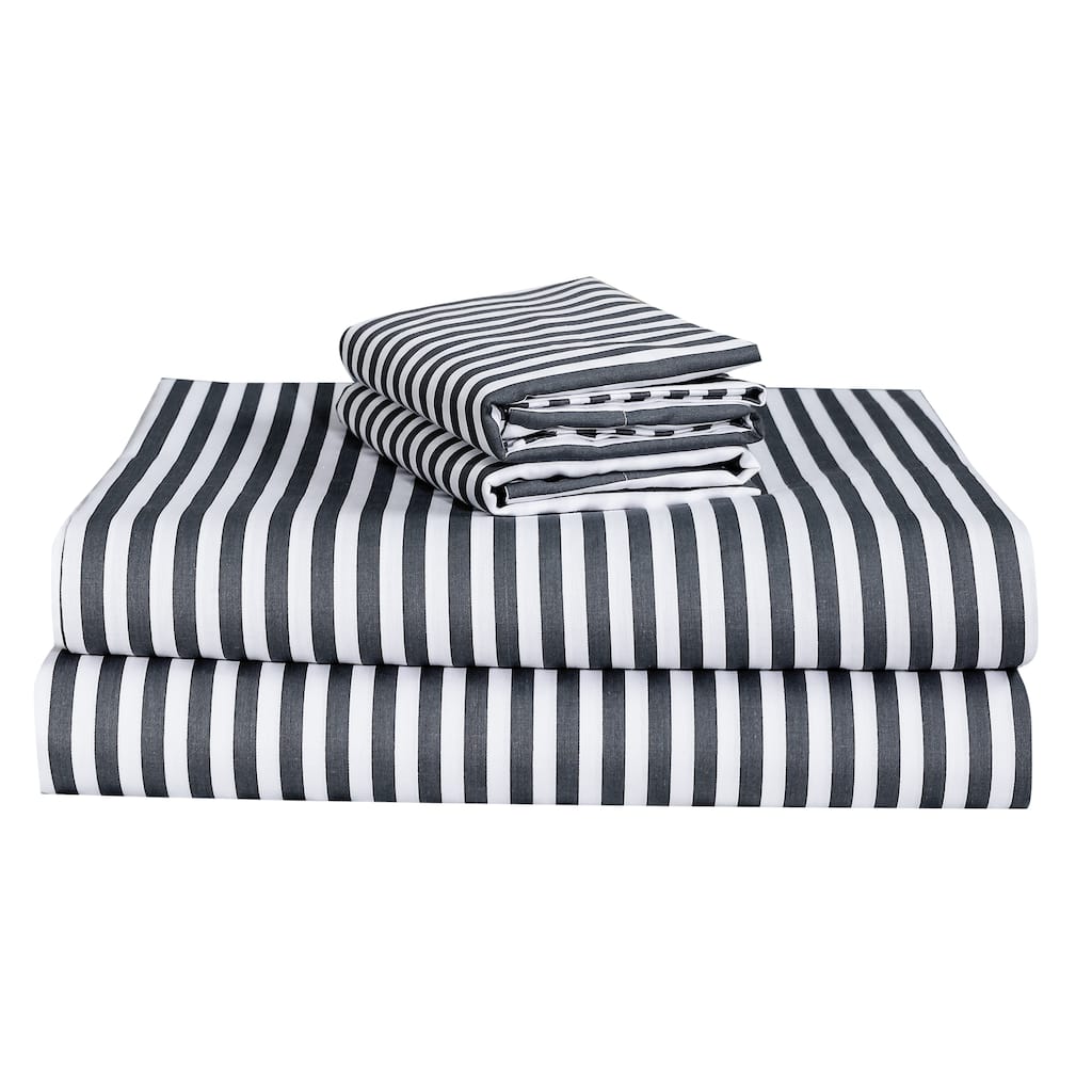 Bergan Blue White Striped 100% Cotton Sheet Set with Pillowcase
