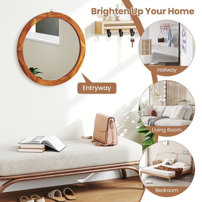 Gymax 27'' x 27'' Rustic Wall Mounted Decorative Mirror w/Solid Acacia