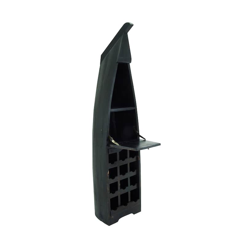 Wood Boat 12 Bottle 2 Shelf Standing Wine Rack with Foldable Tray - Brown - Roche River Decor