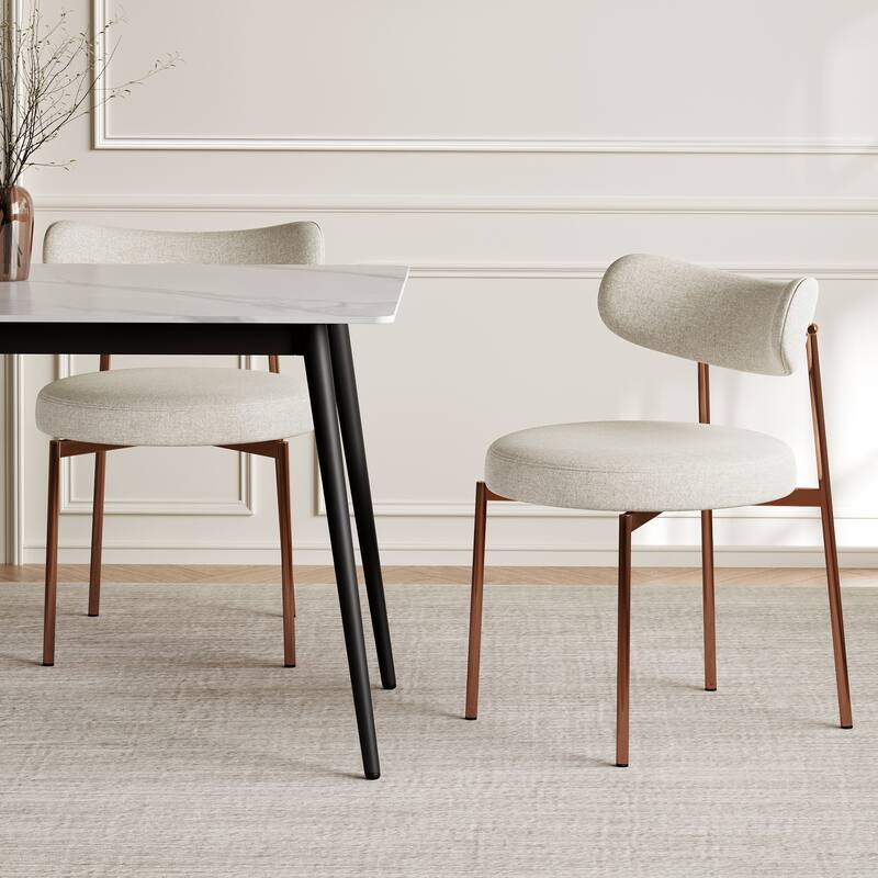 Ela Beige Upholstered Dining Chair with Metal Legs (Set of 4)