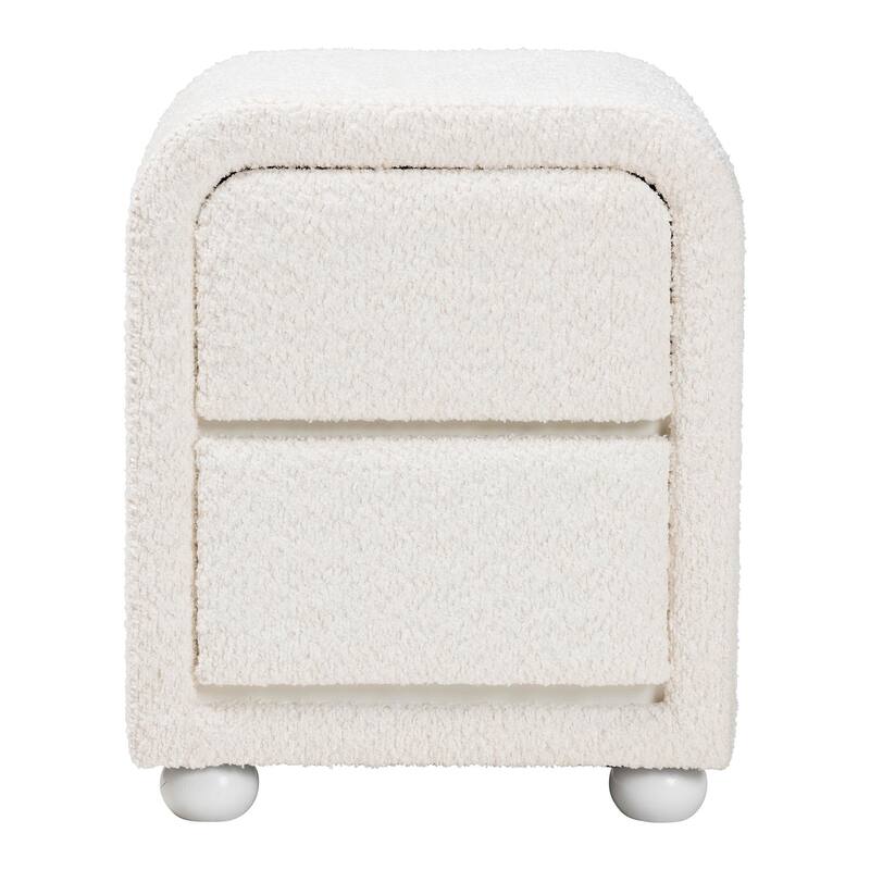 Bonilla Modern White Teddy-Bear Fabric and Rubberwood 2-Drawer Nightstand