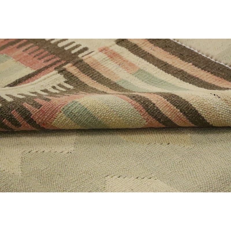 Hand Woven Oriental 100% Wool Carpet Southwestern Tribal Green Kilim Area Rug - 9' 4'' X 6' 1''