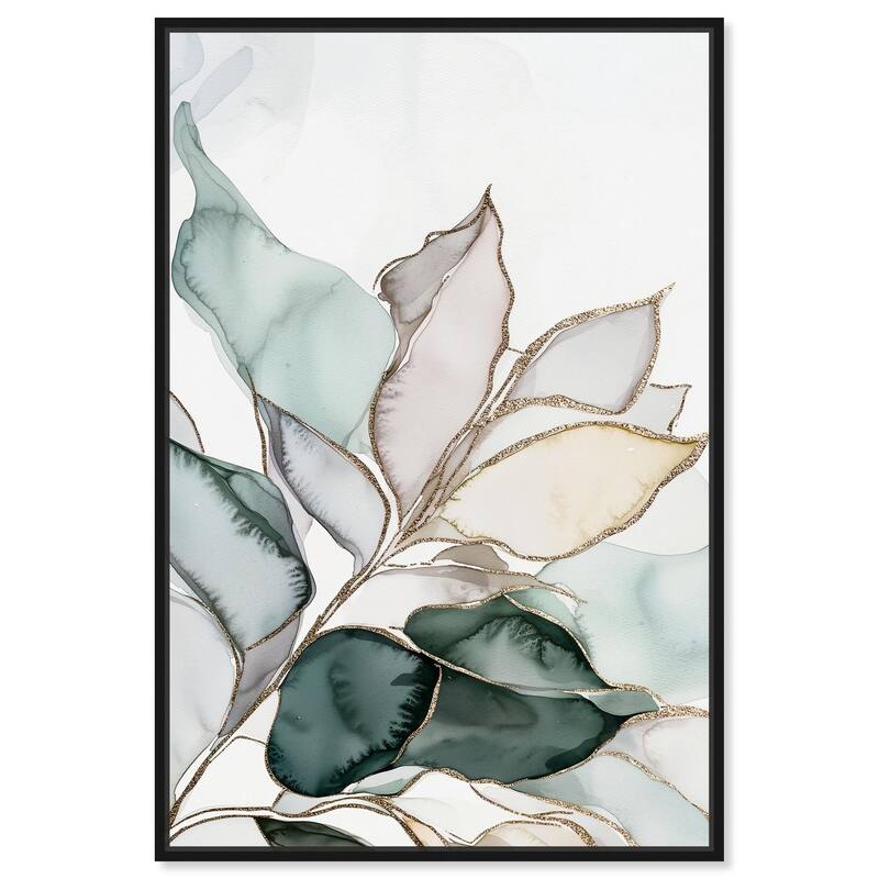 Pastel Leaves with Gold I Canvas by Art Remedy - Black - 24" x 36"