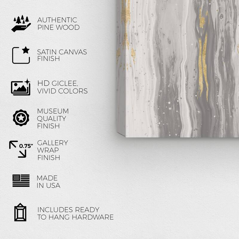 Wynwood Studio Prints Abstract Golden Cavern White and Metallic Gold Modern & Contemporary Wall Art Canvas Print