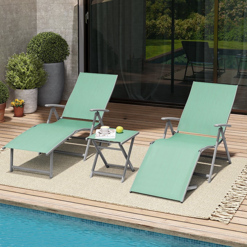 Pellebant Outdoor Adjustable Chaise Lounge Folding Chair and Table Set - N/A