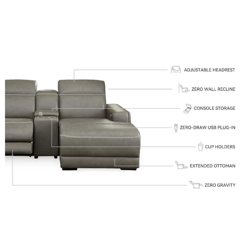 Signature Design by Ashley Correze Gray 3-Piece Power Reclining Sectional with Chaise - 88"W x 65"D x 33"H