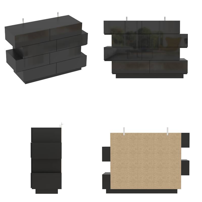 Sleek High Gloss White Eight-Drawer Dresser, Storage Unit Chest